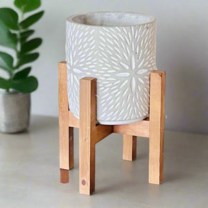 Cashmere Plum  Coconut Apricot Creme Candle| Cement Vessel  with Wooden Pedestal   48 OZ - Wild Orchid Candle Company